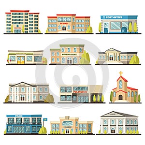 Colored Municipal Buildings Icon Set photo