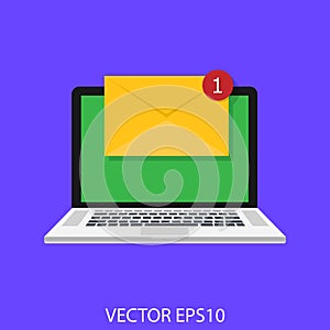 Colored new email icon on laptop. You have a new SMS. Vector EPS10