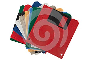 Colored old retro floppy diskettes in stack