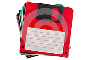 Colored old retro floppy diskettes in stack