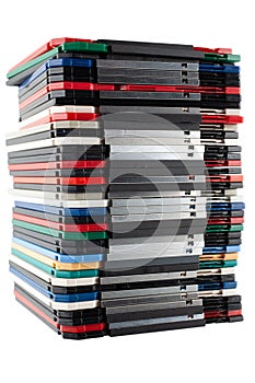 Colored old retro floppy diskettes in stack