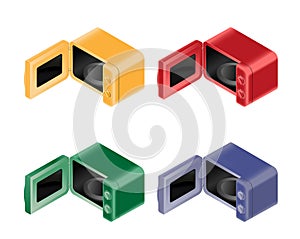 Colored opened microwaves set