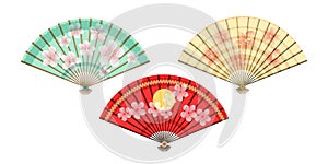 Colored Oriental Japan Fan Set