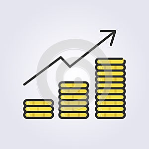 colored outline gold coins bar chart financial graph icon logo vector illustration design