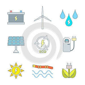 Colored outline recycle ecology energy icons