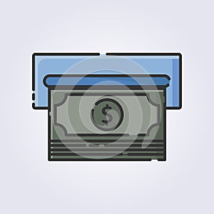 colored outline withdraw money at atm icon logo vector illustration design