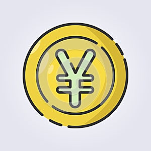 colored outline Yuan coin icon logo vector illustration design