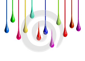 Colored paint drips on white background