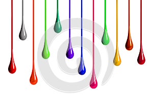 Colored paint drips on white background