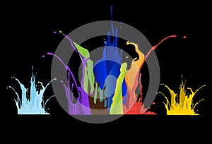 Colored paint splashes on black background , illustrations