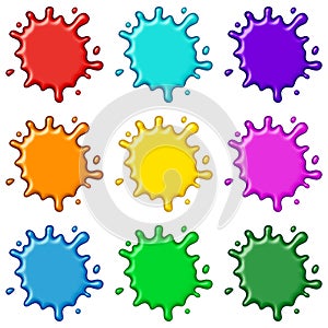 Colored paint splashes collection, isolated on white background