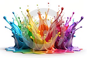 Colored paint splashes collection, isolated on white background. 3D rendering photo