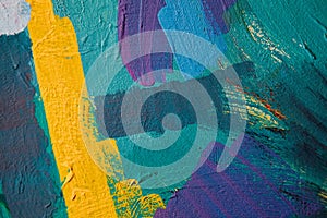 Colored paint strokes. Abstract art background. Detail of a work of art. Contemporary Art. Colorful texture. thick paint photo