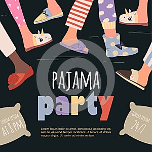 Colored pajama party poster. Vector template Slumber party