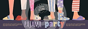 Colored pajama party poster. Vector template Slumber party photo