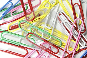 Colored Paper Clip Background, office stationary.