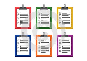 Colored paper clip boards with questionnaire