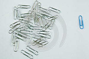 Colored Paper Clip among ordinary clips, which implies either it being a leader or a black sheep in group