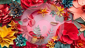 colored paper flowers wallpaper on background, spring summer background