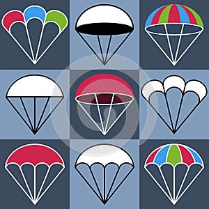 Colored Parachute Icons Set, Vector Illustration