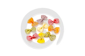 Colored pasta in the shape of bows