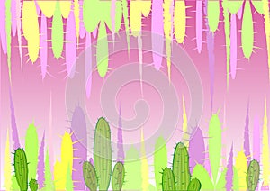 Colored pastel abstract background with stylized cacti