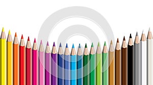 Colored pencil collection evenly arranged - seamless in both directions - isolated vector illustration craynos on white background photo