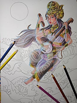 Colored Pencil Drawings of Goddess Sarasvati