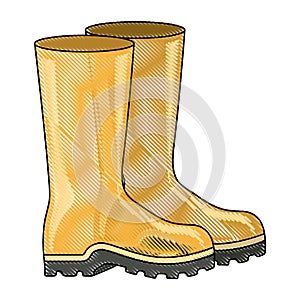 Colored pencil silhouette of fishing plastic boots accesory photo