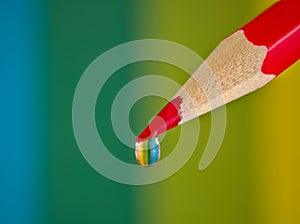 Colored pencil, water drop, close-up, macro