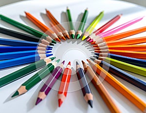 Colored pencils arranged in circular pattern
