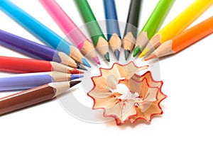 Colored pencils arranged in semi-circle