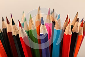 Colored pencils background. Selective focus