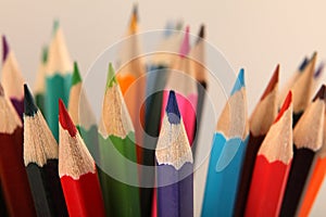 Colored pencils background. Selective focus