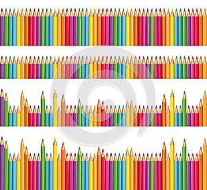 Colored pencils banners set isolated on white background.