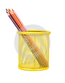 Colored pencils in basket