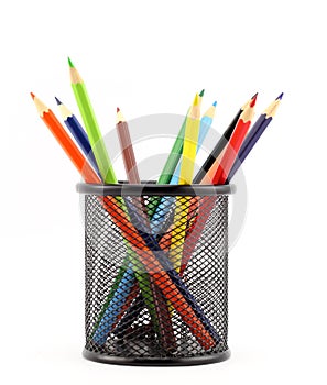 Colored pencils in can