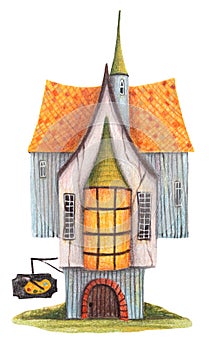 Colored pencils drawing house - `Artist`s house`.