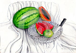 Colored Pencils Fruits Composition For Reference Art Wor