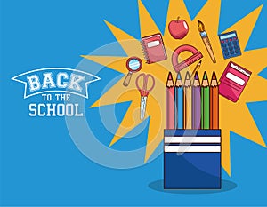 Colored pencils with icon set of back to school vector design