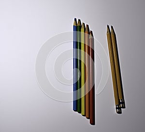 Colored pencils and lead pencils