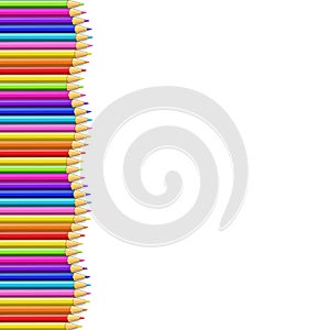 Colored pencils left side line in shape of wave, multicolored border