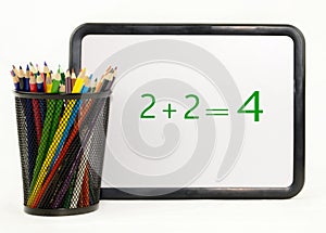 Colored Pencils With Math Dry Erase Board