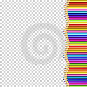 Colored pencils right side border in shape of wave, multicolored frame with copy space