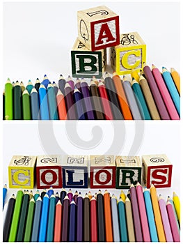 Colored pencils school abc blocks