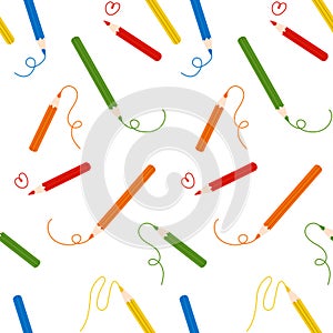 Colored pencils with scribble lines seamless pattern vector illustration