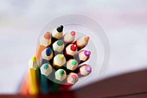 Colored pencils , sharpened, tightly gathered. Macro