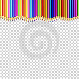 Colored pencils up line in shape of wave, border on transparent background