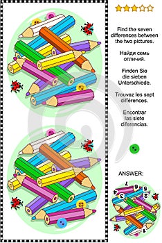 Colored pencils visual riddle - find the differences