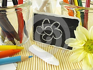 Colored pencils, wax crayons and chalk sticks